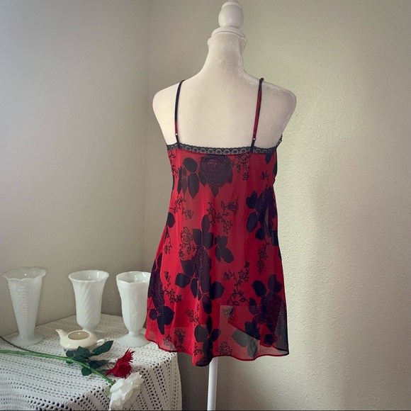 Y2K Open Front VS Black Roses Babydoll Lingerie, Sz S (36) - Picture 3 of 10